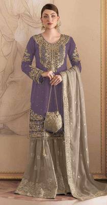 Light purple embroidered faux georgette with sequin  sharara suit 1