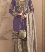 Light purple embroidered faux georgette with sequence work semi stitched sharara suit