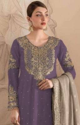 Light purple embroidered faux georgette with sequin  sharara suit 2