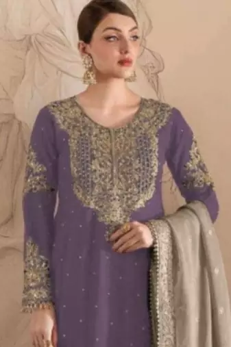 Light purple embroidered faux georgette with sequin  sharara suit