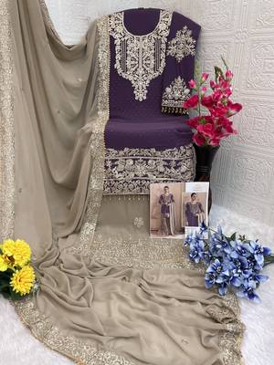 Light purple embroidered faux georgette with sequin  sharara suit 3