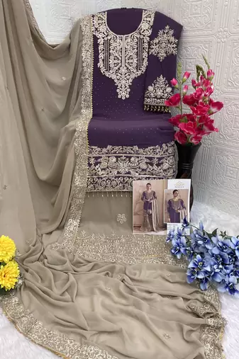 Light purple embroidered faux georgette with sequin  sharara suit