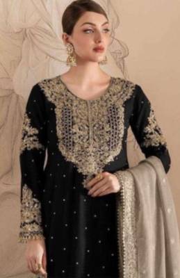 Black embroidered faux georgette with sequin  sharara suit 2