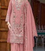 Orange embroidered organza with sequence work semi stitched salwar suit