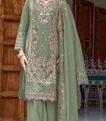 Light green embroidered organza with sequence work semi stitched salwar suit