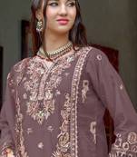 Dark peach embroidered organza with sequence work semi stitched salwar suit