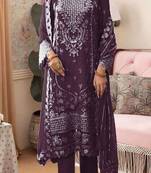 Magenta embroidered faux georgette with sequence work semi stitched straight  suit