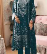 Green embroidered faux georgette with sequence work semi stitched straight  suit