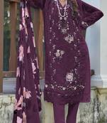 Magenta embroidered faux georgette with sequence work semi stitched straight suit