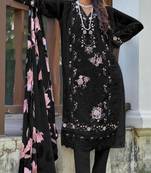 Black embroidered faux georgette with sequence work semi stitched straight suit