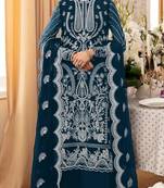 Blue embroidered faux georgette with sequence work semi stitched salwar  suit