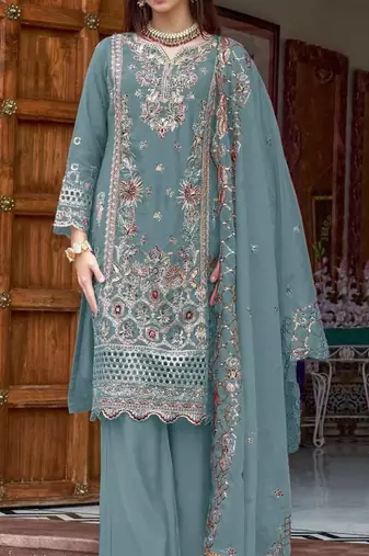 Sky embroidered organza with sequence work semi stitched salwar suit