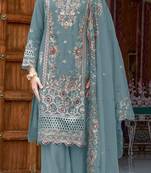 Sky embroidered organza with sequence work semi stitched salwar suit