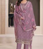 Purple silk embroidered semi-stitched salwar suit