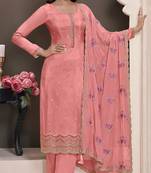 Pink silk embroidered semi-stitched salwar suit