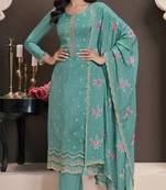 Green silk embroidered semi-stitched salwar suit