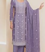 Purple chinon embroidered thread work semi-stitched salwar suit