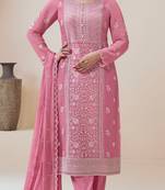 Light pink chinon embroidered thread work semi-stitched salwar suit