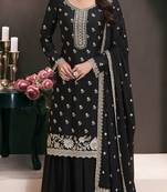 Black chinon embroidered thread work semi-stitched salwar suit