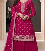 Pink chinon embroidered thread work semi-stitched salwar suit