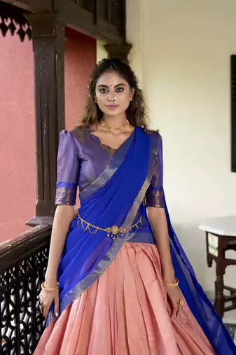 peach Kanchipuram Zari Weaving Work lehenga Choli 