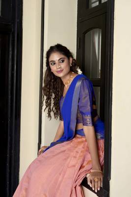 peach Kanchipuram Zari Weaving Work lehenga Choli  7