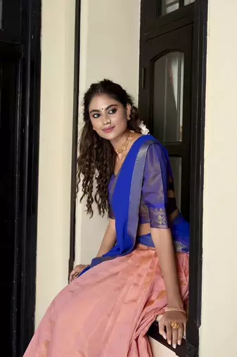 peach Kanchipuram Zari Weaving Work lehenga Choli 