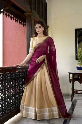 cream Kanchipuram Zari Weaving Work lehenga Choli  1