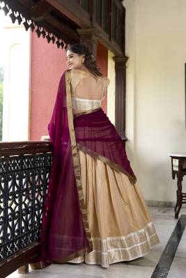 cream Kanchipuram Zari Weaving Work lehenga Choli  4