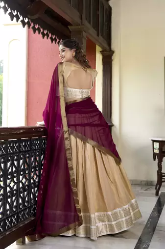 cream Kanchipuram Zari Weaving Work lehenga Choli 