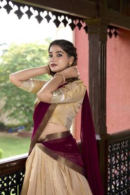 cream Kanchipuram Zari Weaving Work lehenga Choli  6