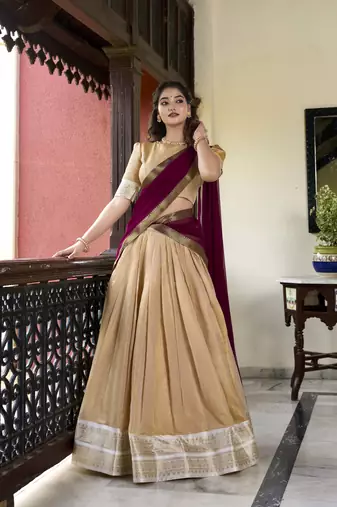 cream Kanchipuram Zari Weaving Work lehenga Choli 