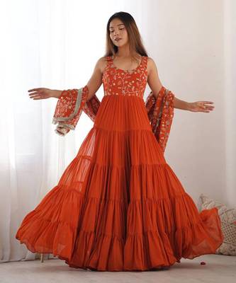 Orange Embroidered Anarkali Suit with Dupatta 1