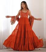 Orange Embroidered Anarkali Suit with Dupatta