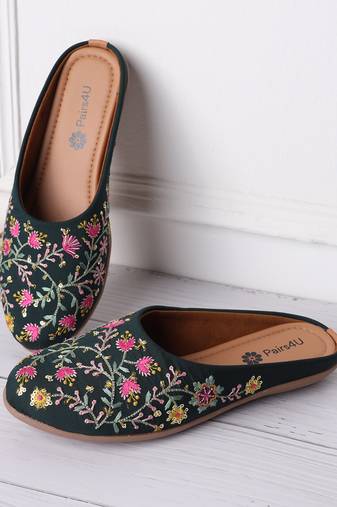 women's mojari jutti ethnic punjabi juttis traditional flat embroidered canvas fancy bellies for womens & girls