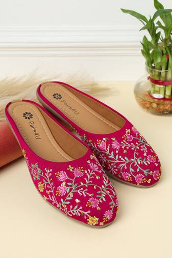 women's mojari jutti ethnic punjabi juttis traditional flat embroidered canvas fancy bellies for womens & girls