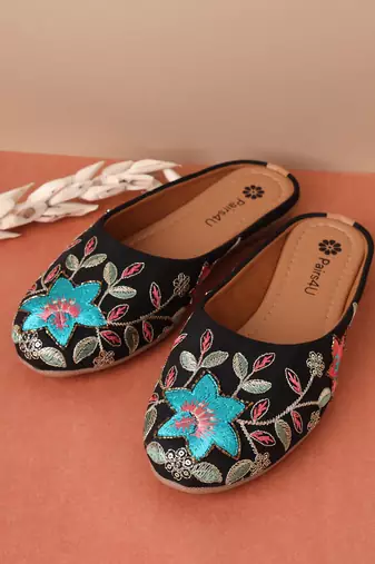women's mojari jutti ethnic punjabi juttis traditional flat embroidered canvas fancy bellies for womens & girls