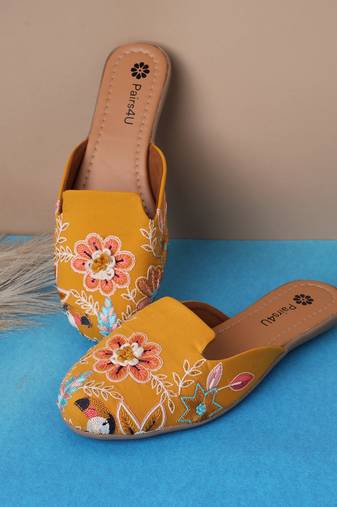 women's mojari jutti ethnic punjabi juttis traditional flat embroidered canvas fancy bellies for womens & girls