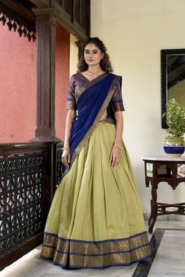 pear Kanchipuram Zari Weaving Work lehenga Choli  1