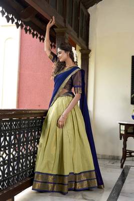 pear Kanchipuram Zari Weaving Work lehenga Choli  4