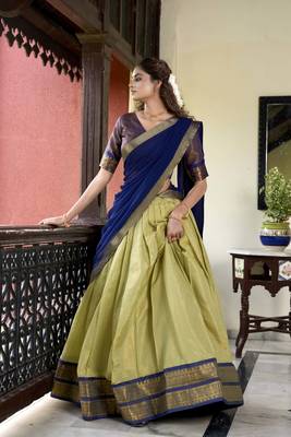 pear Kanchipuram Zari Weaving Work lehenga Choli  6