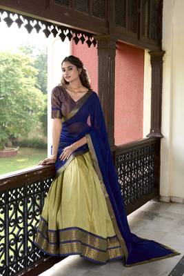 pear Kanchipuram Zari Weaving Work lehenga Choli  7