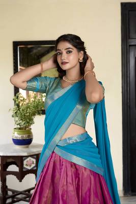 pink zari work kanchipuram silk lehenga choli 3