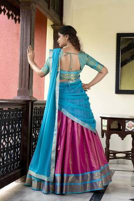 pink zari work kanchipuram silk lehenga choli 4