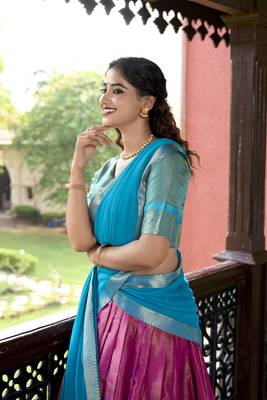 pink zari work kanchipuram silk lehenga choli 5