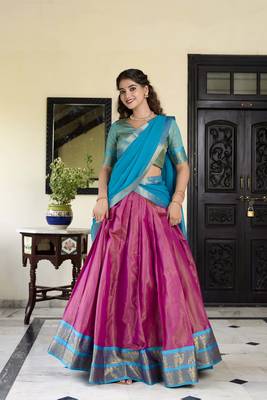 pink zari work kanchipuram silk lehenga choli 6