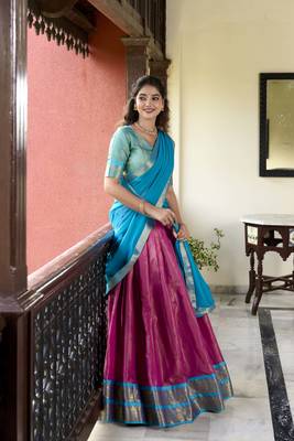 pink zari work kanchipuram silk lehenga choli 7