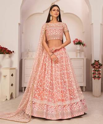 Ravishing Light Pink Thread Net Festive Wear Lehenga Choli 1