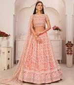Ravishing Light Pink Thread Net Festive Wear Lehenga Choli