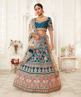 exotic blue zari embroidered art silk lehenga set choli with dupatta 1